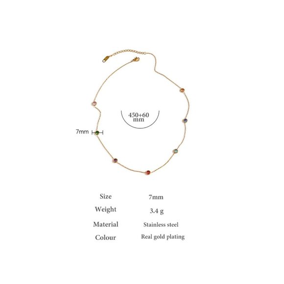 NEW 18K Gold Plated Multi Color Gemstone Necklace - Picture 5 of 7